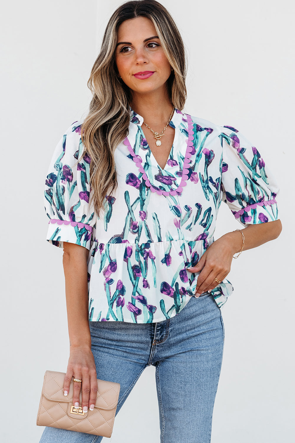 Raelyn Floral Ricrac Trim Top - Farnelli