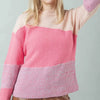VERY J Color Block Long Sleeve Sweater - PINK