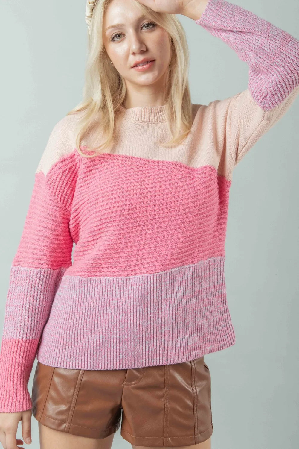 VERY J Color Block Long Sleeve Sweater - Farnelli