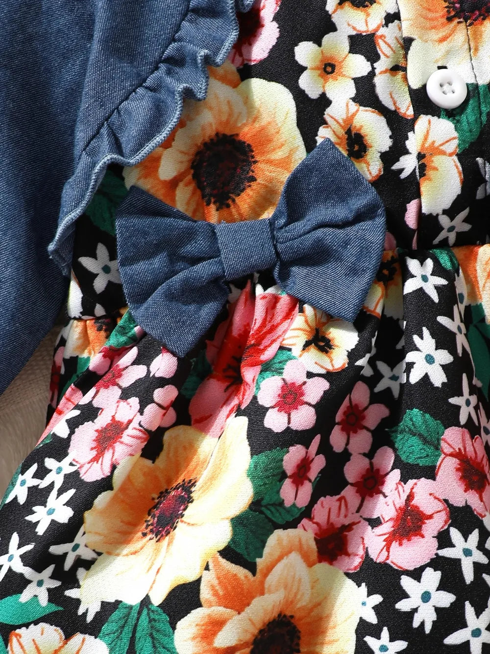 Children's Ruffled Bow Contrast Floral Dress with Headband - Farnelli