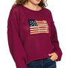 Zenana American Flag Crew Neck Sweater - CABERNET