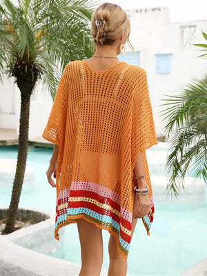 Slit Openwork V-Neck Half Sleeve Cover-Up - Farnelli