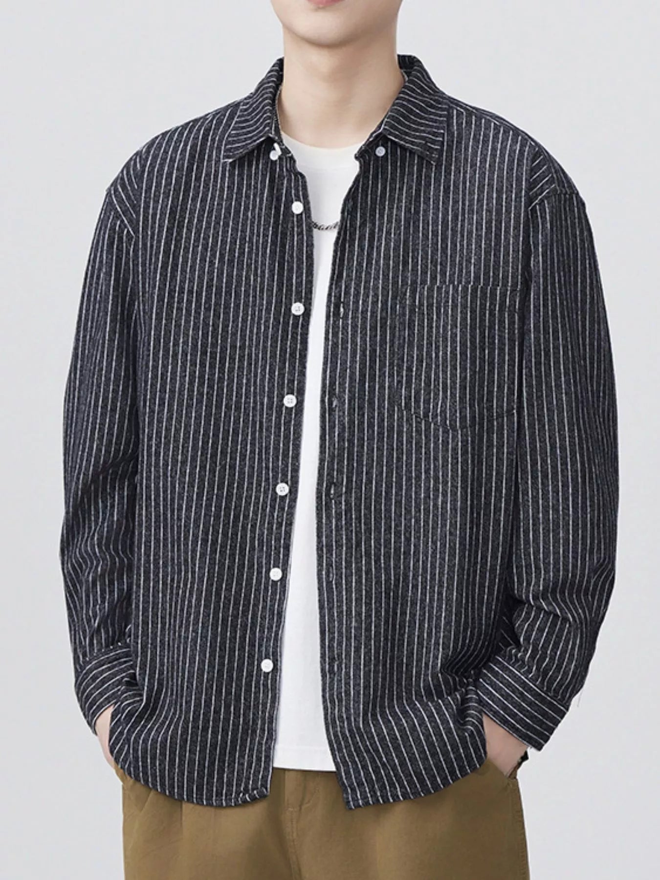 Men's Plus Size Striped Button Up Long Sleeve Shirt - Farnelli