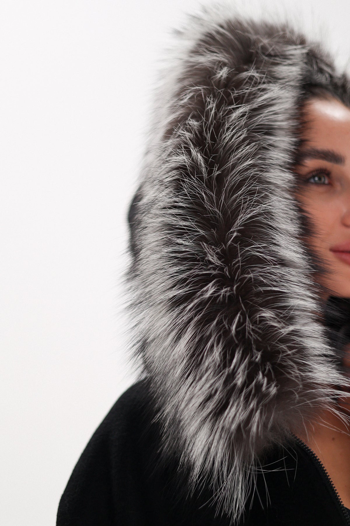 Alaska Outerwear Company black Saga Furs silver fox wool cashmere poncho vest coat