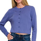 Zenana Button-Front Crewneck Long Sleeve Cropped Cardigan - Farnelli