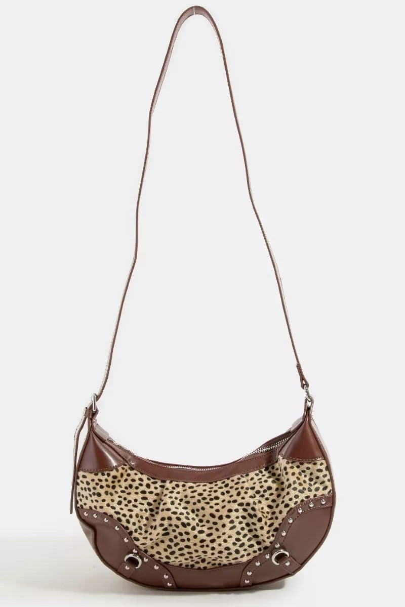 Fame Spotted Leopard Print Half Moon Shoulder Bag - Farnelli