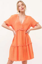 And The Why Washed Frayed Detail Tiered Dress - Farnelli