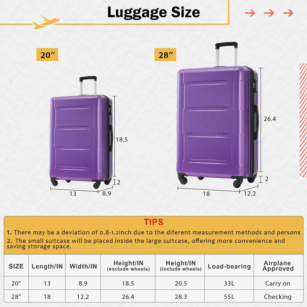 HouseOfZazla expandable 2-piece luggage set with TSA lock and spinner wheels in multiple colors