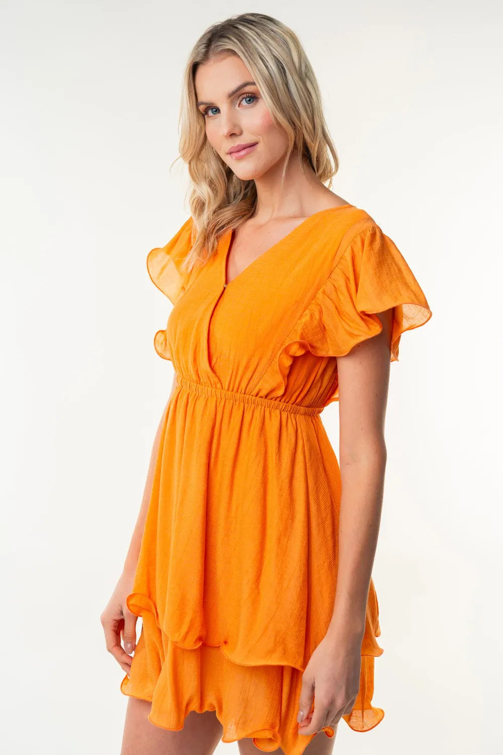White Birch Full Size Short Sleeve Woven Layered Dress - Farnelli