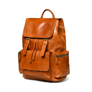 Tan brown Vortex leather backpack by Classy Leather Bags with adjustable straps and front pocket for everyday use