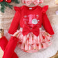 Children's Christmas Ruffled Long Sleeve Top and Skirt Set with Headband - Farnelli