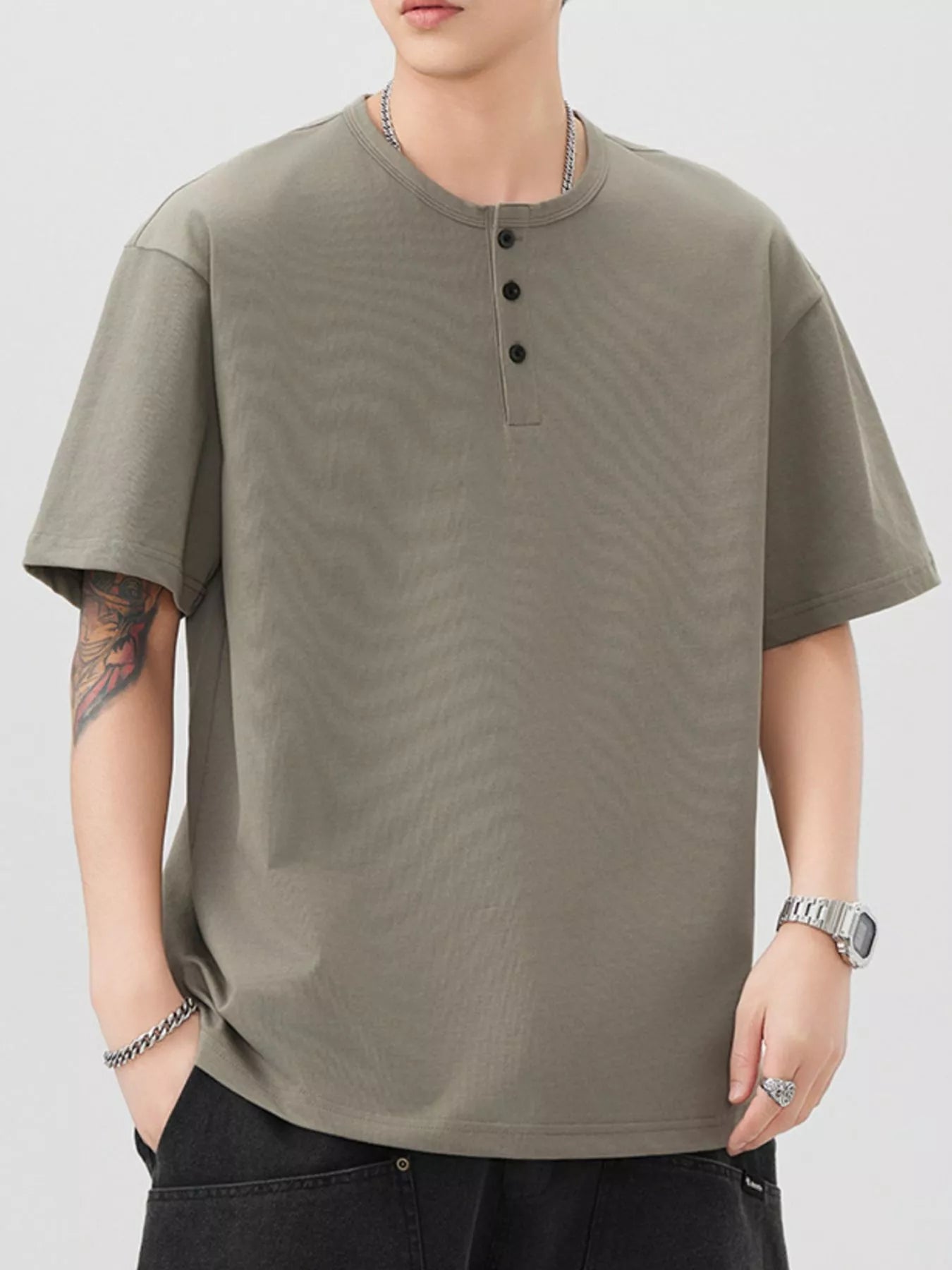 Men's Plus Size Button Detail Short Sleeve T-Shirt - Farnelli