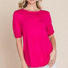 BOMBOM Round Neck Puff Sleeve T-Shirt - FUCHSIA
