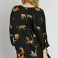 Umgee Full Size High-Low Satin Animal Print V-Neck Blouse Plus Size - Farnelli