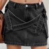 Criss-Cross Waist Detail Denim Mini Skirt - Black Gray
