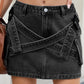 Criss-Cross Waist Detail Denim Mini Skirt - Farnelli