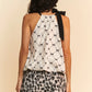 Davi & Dani Ribbon Checker Printed Tie Halter Neck Blouse Top - Farnelli