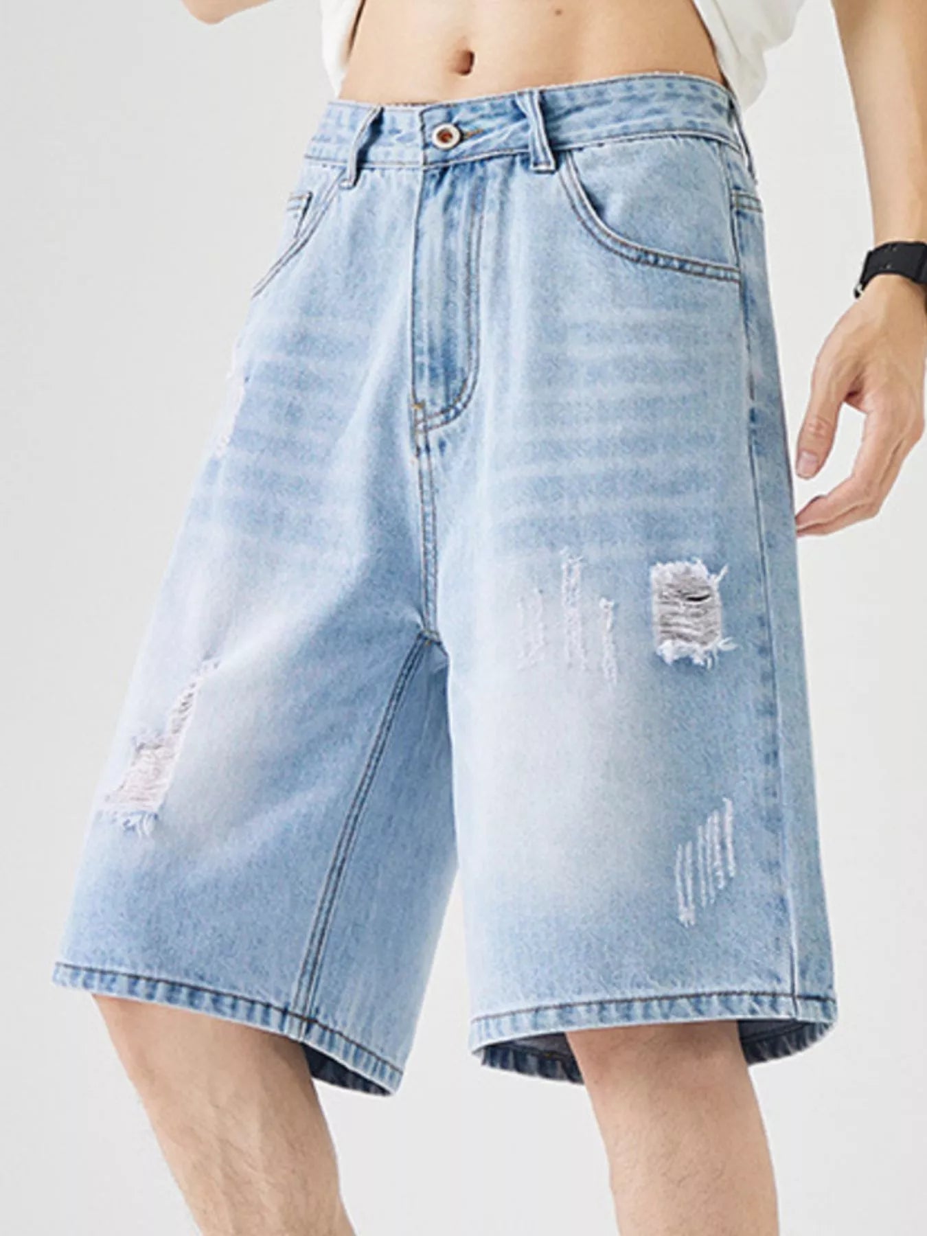Men's Distressed Loose Fit Denim Shorts - Farnelli