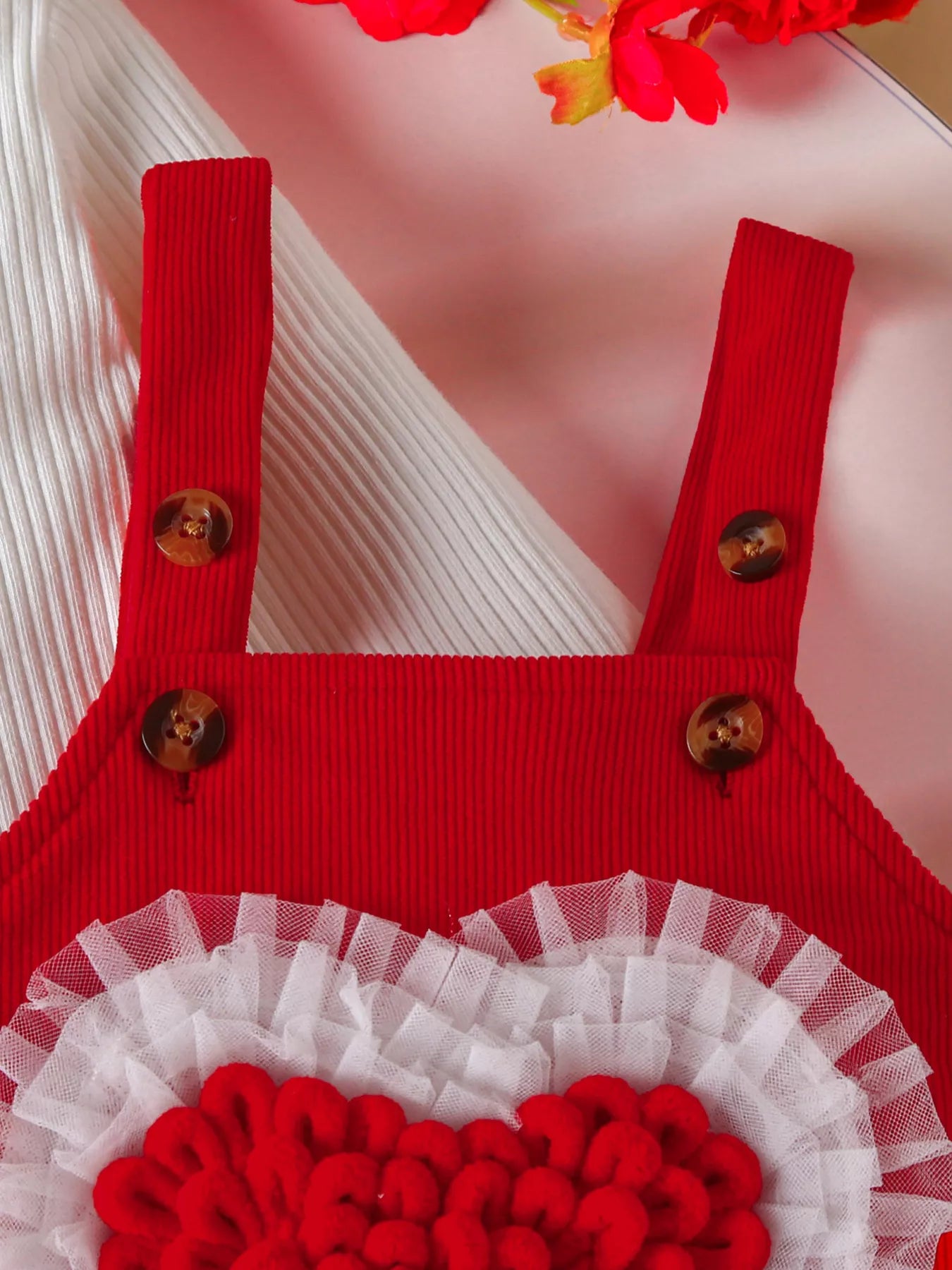 Children's Heart Decor Corduroy Overall Dress & Ribbed Top Set - Farnelli