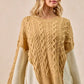 BiBi Cable Knit With Hacci Combo Sweater With Uneven Hem Detail - Farnelli