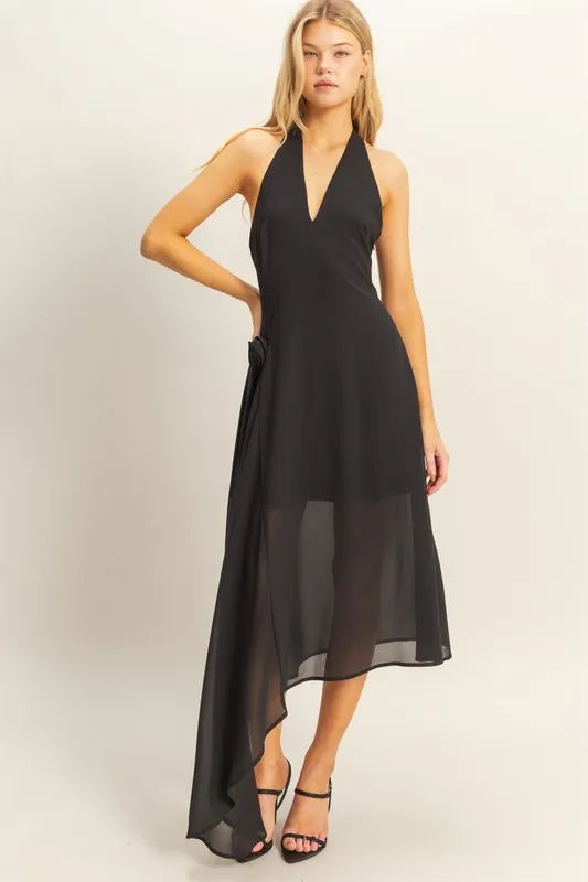 HYFVE Chiffon Halter Asymmetrical Hem Dress - Farnelli