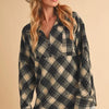Aemi + Co Slit Plaid Half Zip Drop Shoulder Top - Black