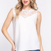 ACTIVE BASIC Round Neck Lace Patch Texture Tank - White