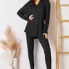 Basic Bae Full Size Notched Long Sleeve Top and Pants Set - Black