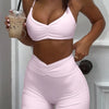 Ruched Sports Bra and High-Waisted Shorts Active Set - Pink