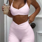 Ruched Sports Bra and High-Waisted Shorts Active Set - Farnelli