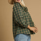 Umgee Full Size Plaid Ruffle Collar Blouse Plus Size - Farnelli