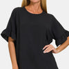 Zenana V-Neck Flutter Sleeve Top - Black