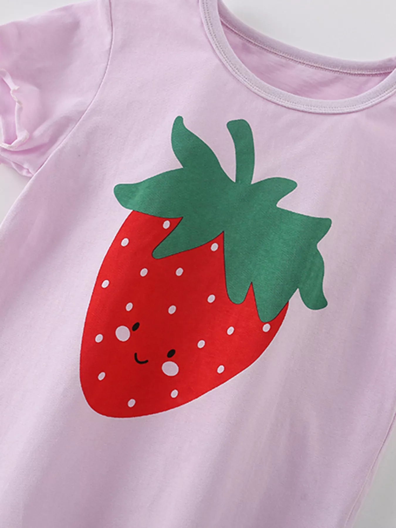 Children's Strawberry Round Neck Tee and Shorts Set - Farnelli