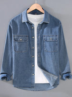 Men's Plus Size Washed Long Sleeve Denim Shirt - Farnelli
