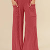 BiBi 2tone Cord Rib Waist Band Side Pocket Pants - BURGUNDY