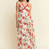 Davi & Dani Contrast Ring Lace Layered Ruffle Maxi Cami Dress - IVORY RED