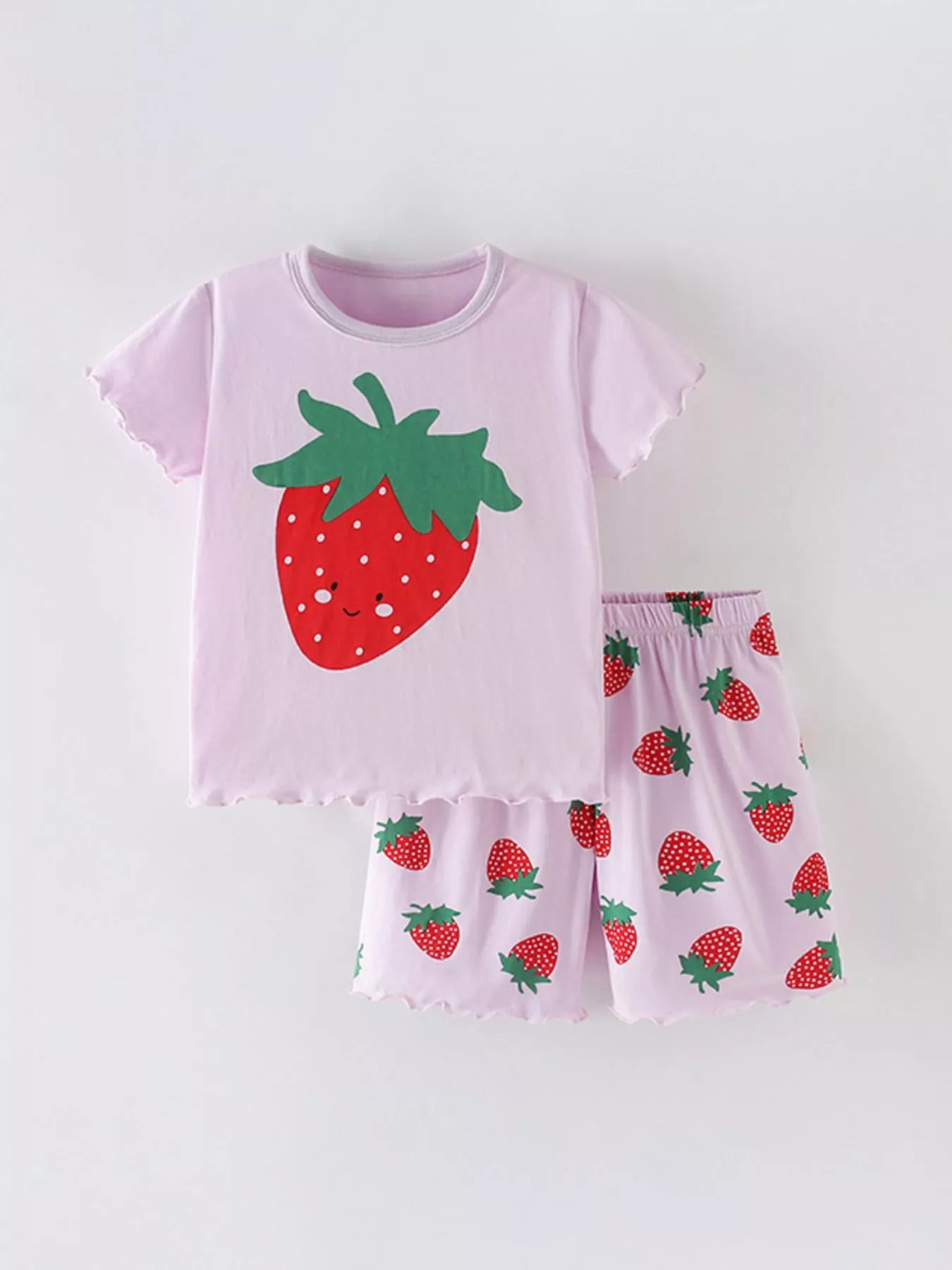 Children's Strawberry Round Neck Tee and Shorts Set - Farnelli