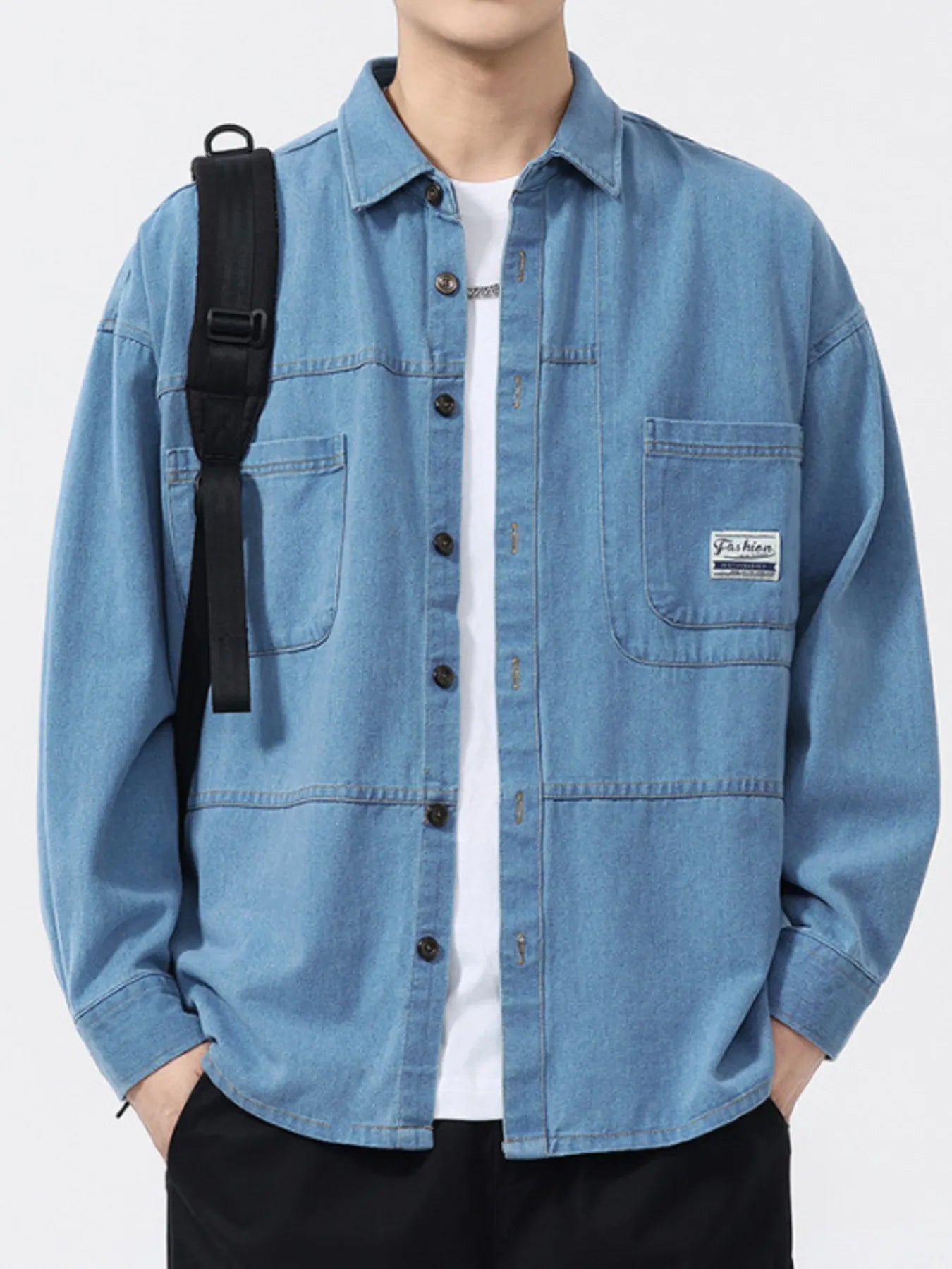 Men's Plus Size Button Up Long Sleeve Denim Shirt - Farnelli
