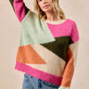 BiBi Multi Color Block Sweater Top - PINK MULTI