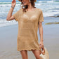 Openwork Round Neck Short Sleeve Cover-UP - Farnelli