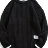 Men's Plus Size Round Neck Textured Knit Sweater - Black