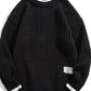 Men's Plus Size Round Neck Textured Knit Sweater - Farnelli