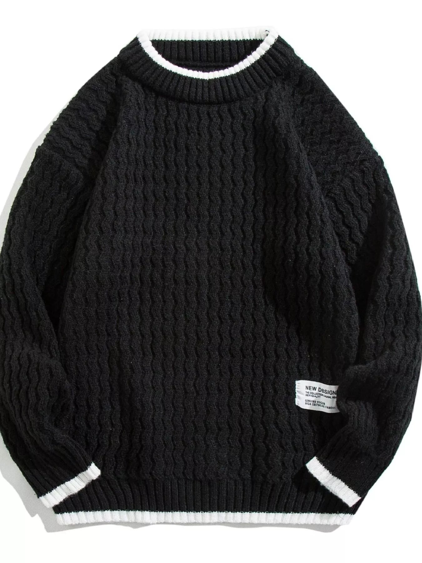 Men's Plus Size Round Neck Textured Knit Sweater - Farnelli