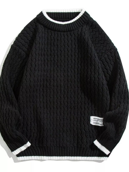 Men's Plus Size Round Neck Textured Knit Sweater - Farnelli