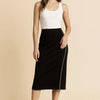 Umgee Midi Pencil Skirt with Contrast Piping Detail - Black