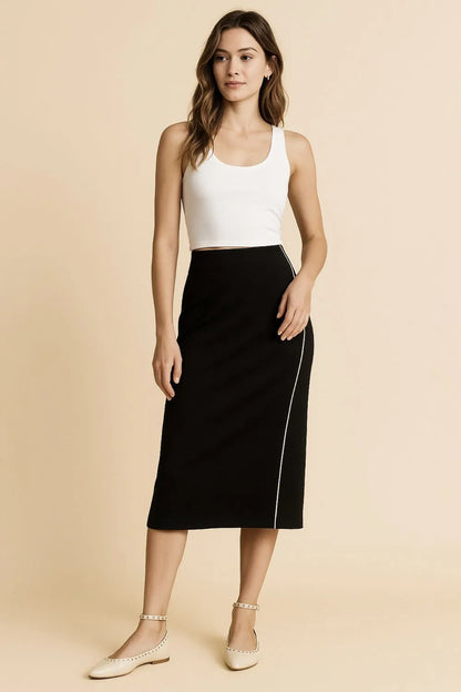 Umgee Midi Pencil Skirt with Contrast Piping Detail - Farnelli