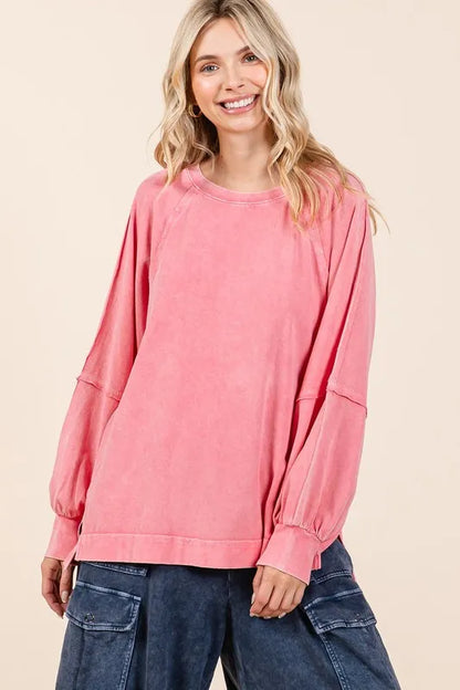 Mittoshop Mineral Wash Raglan Long Sleeve Oversized Top - Farnelli