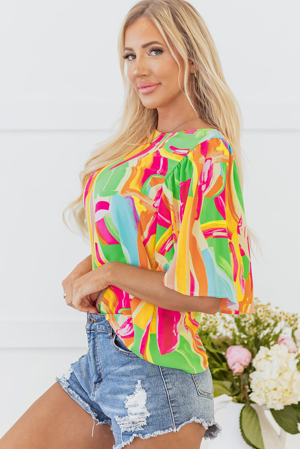 Angel Abstract Half Sleeve Blouse - Farnelli