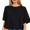 Zenana Cotton Round Neck Short Sleeve T-Shirt - BLACK