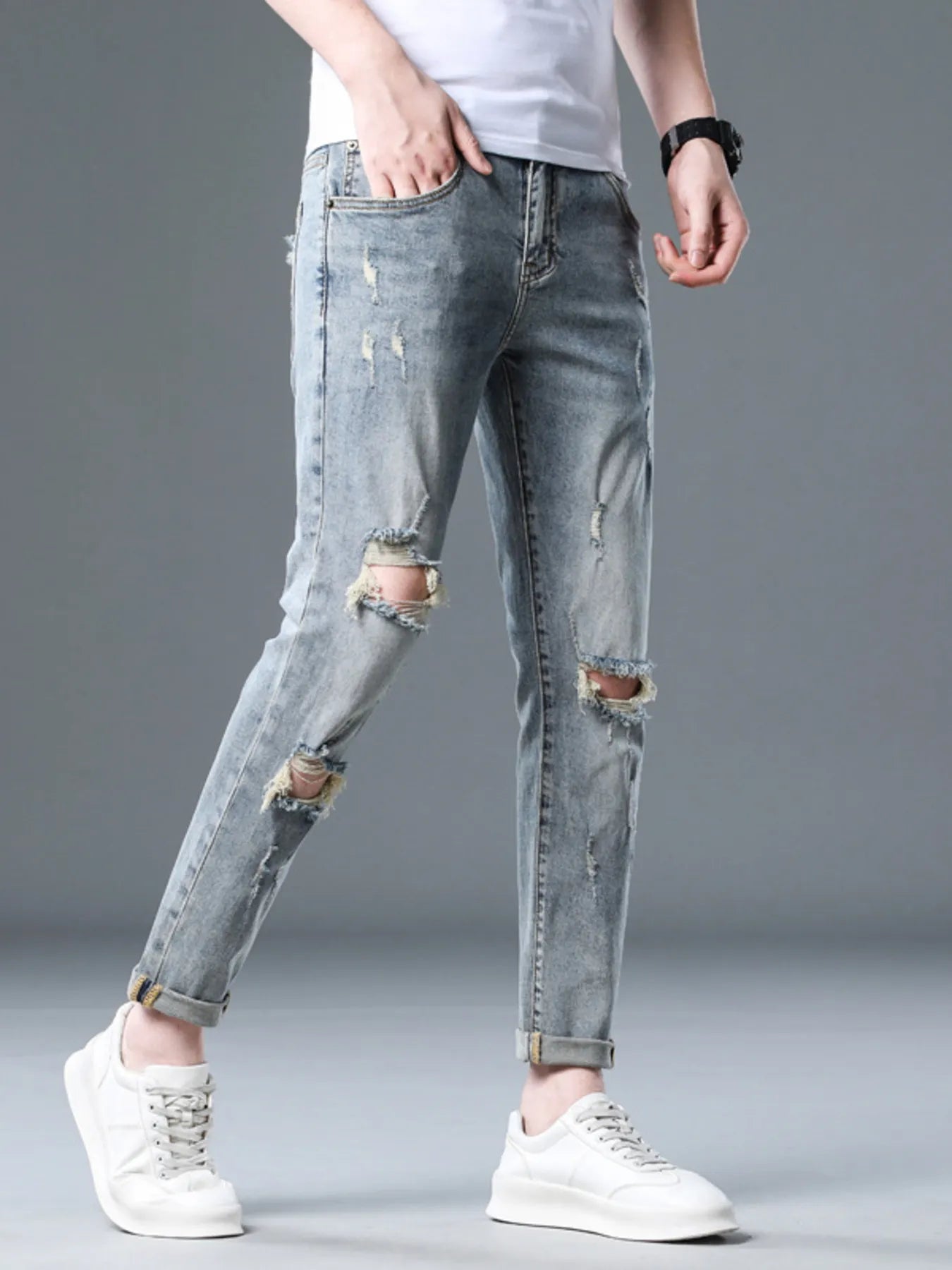 Men's Plus Size Distressed Slim Fit Jeans - Farnelli